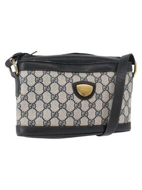 Authentic GUCCI GG Supreme Shoulder Bag PVC Leather Navy Gold